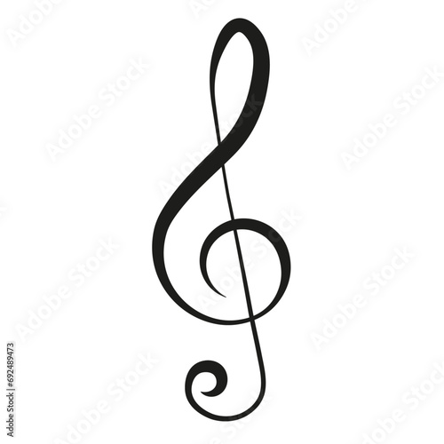 Outline treble clef icon on white background. Editable stroke. Music note glyph, violin key pictogram. Vector graphics.