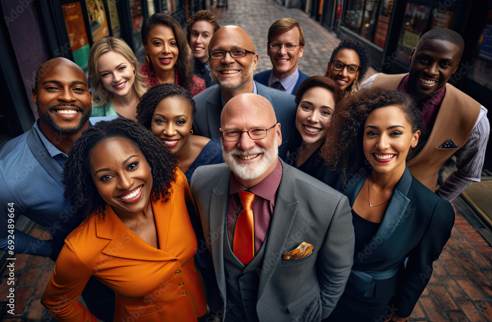A joyful, diverse group taking a selfie, featuring colleagues of different ages and ethnicities. A joyful, diverse group taking a selfie, featuring colleagues of different ages and ethnicities.