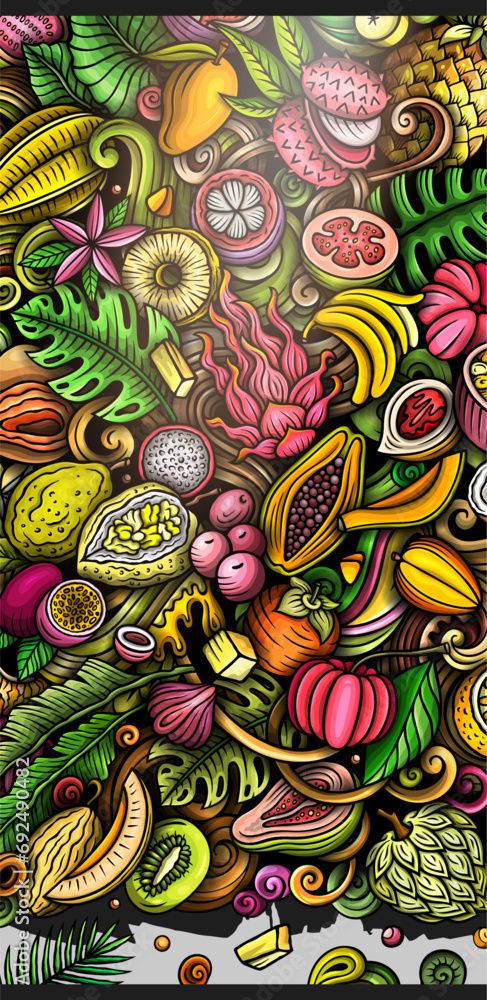 Cartoon vector doodle Tropical Fruits banner Cartoon vector doodle Tropical Fruits banner