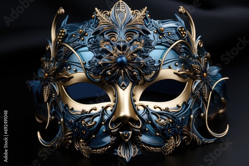 Carnival Party - Venetian Mask. Carnival, Venetian Mask on a dark background. Masquerade Disguise Party. Blue and gold colors