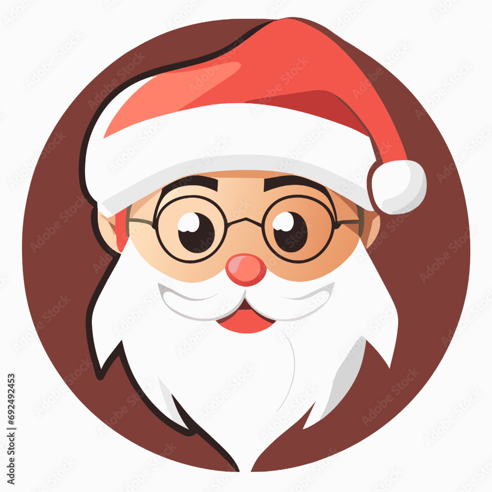 Christmas Santa Claus face with glasses and red hat. Vector illustration. Christmas Santa Claus face with glasses and red hat. Vector illustration.