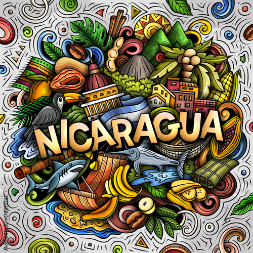 Nicaragua cartoon doodle illustration. Funny local design.