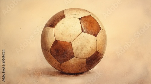 Old soccer ball on a pastel background. Close-up image.
