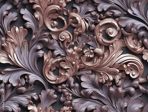Seamless barocco scrollwork pattern venzel and whorl Royal vintage Victorian Gothic Rococo pink background