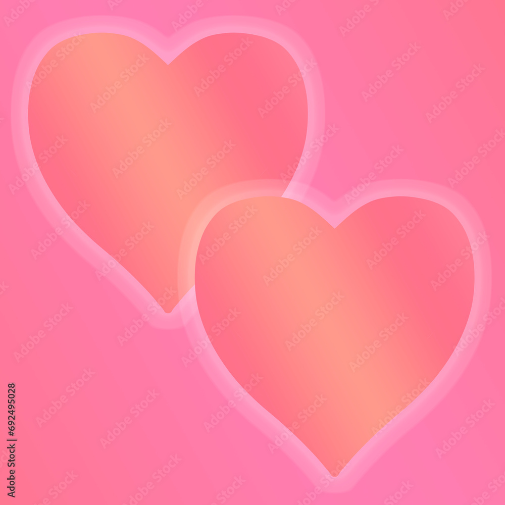 Two pink gradient hearts. Pink background. Illustration. Element or background for a holiday card for Valentine's Day.