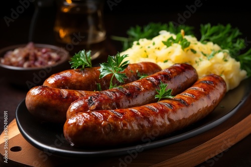 Bratwurst: German-Style Sausages with Sauerkraut and Mustard