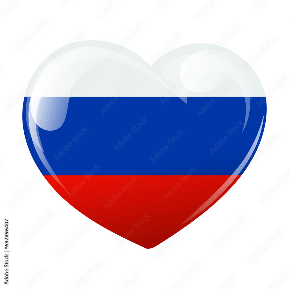 Fototapeta premium Flag of Russia in the shape of a heart. Heart with the flag of Russia. 3D illustration, vector