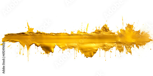 Gold paint brushstroke texture isolated on white background. Messy impasto brush stroke of golden acrylic made by an artist. 24k shiny gold luxury background for copy space by Vita photo