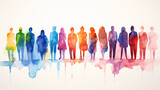 Multicolored spectrum silhouettes of people on a white background