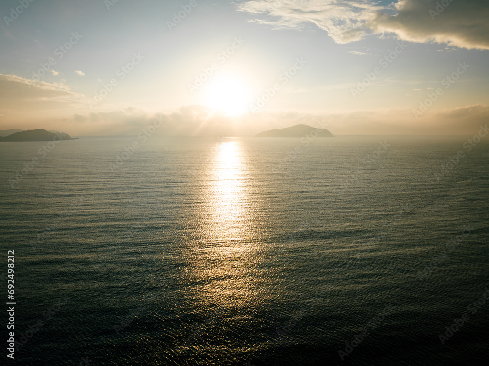 Aerial view of beautiful sea wave and sunrise sky