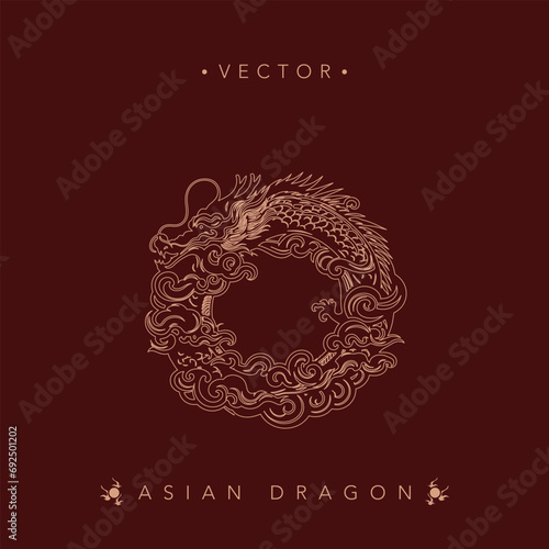 Schilderij op canvas Intricate Asian Dragon Vector Illustration