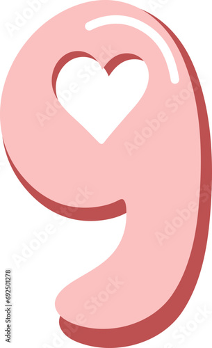 cute valentine alphabet number nine 9