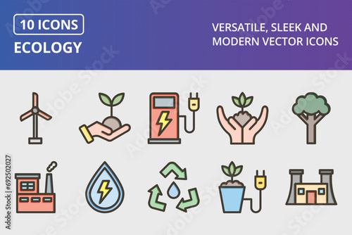 Ecology Thick Line Filled Colors Icons Set