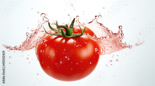 Fresh ripe tomato with water droplets isolated on white background