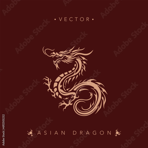 Traditional Asian Dragon Vector Art in Maroon