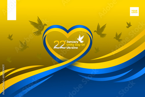 Ukraine unity day 22nd January with love wave flag and bird of peace background.