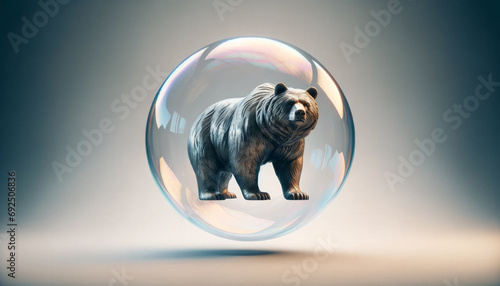 A bear inside a soap bubble, a metaphor for shortsighted bearish investors  photo