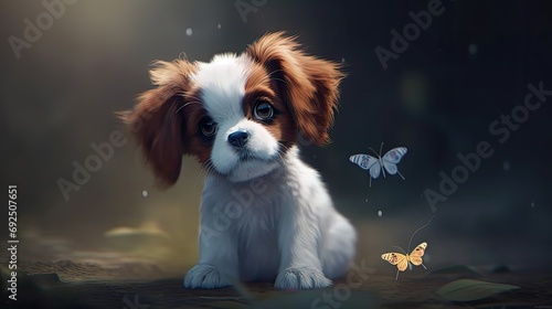beautiful pixar style puppy with curious face expression