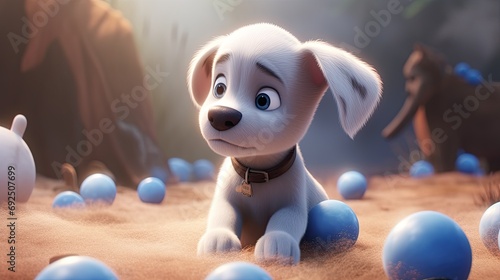 beautiful pixar puppy with curious face expression