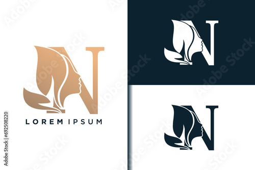 n letter logo design with beauty face concept idea