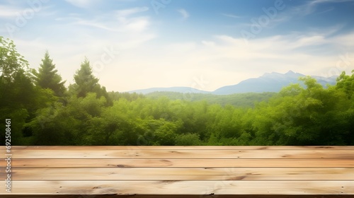 Empty old wooden table with wide natural background, copy space