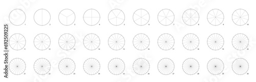 Circle fraction for math pie chart. Wheel cut segments or pizza divided into slices. Round math graphic equal parts division. Sector split percentage diagram