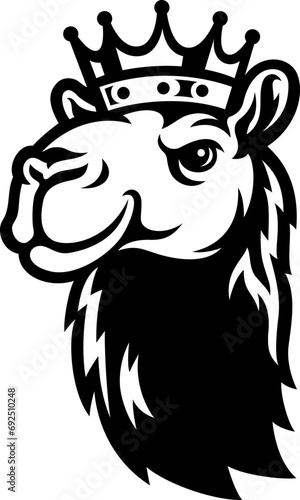 King of the desert. The camel with crown is smirking