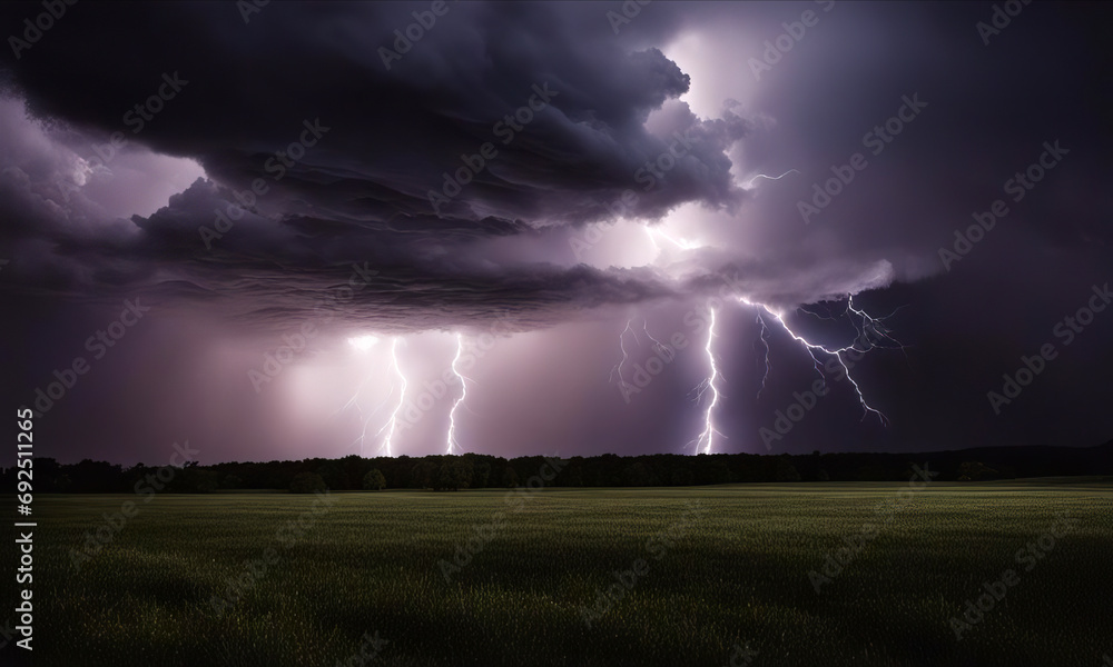 storm clouds and lightning over a field