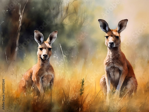 two kangaroos in the bush photo