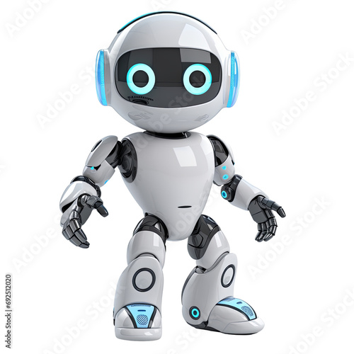 Cute white robot greeting isolated on transparent background PNG