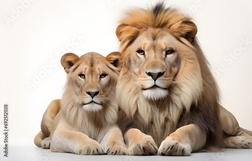 Lion and lioness lovers isolated on a white background 