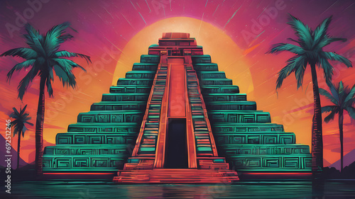 Illustration of Mayan Majesty: The Ancient Pyramid of Chichen Itza in Yucatan, Mexico, temple photo