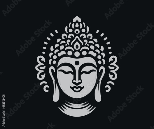 Buddha face on a black background. Simple vector illustration, logo. Minimalism