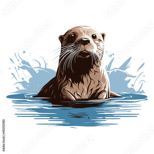 Cute otter vector illustration, Generative AI. photo