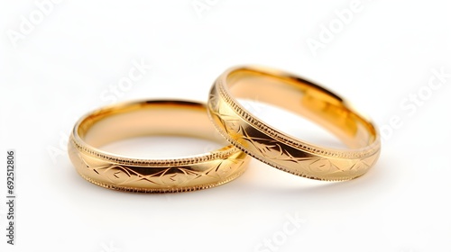 Pair of gold Wedding ring on a white background, macro shot 