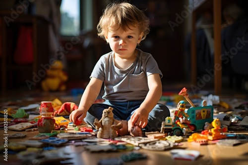 young boy playing with toys on the floor