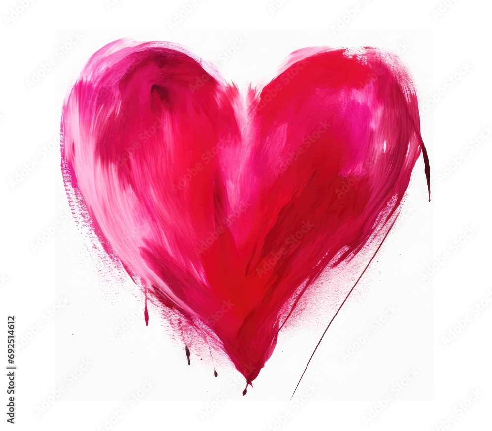 Red heart on white background drawn with art colors. Background for valentine's day cards