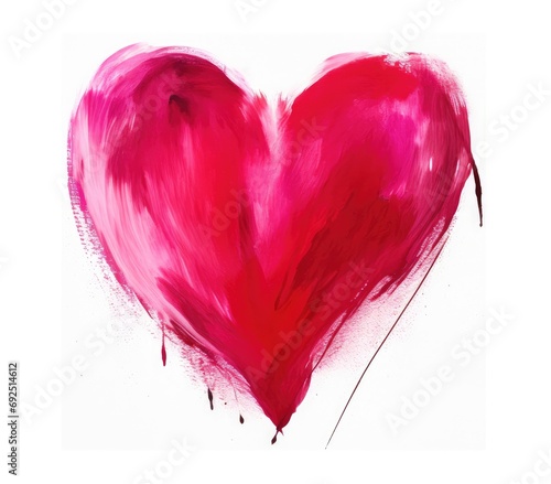 Red heart on white background drawn with art colors. Background for valentine's day cards