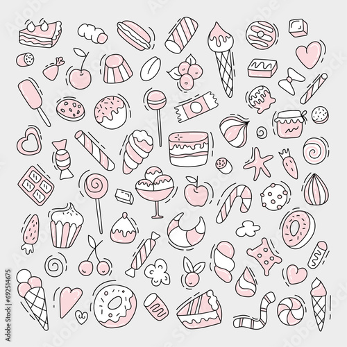 Set of sweets.Vector illustration in doodle style.