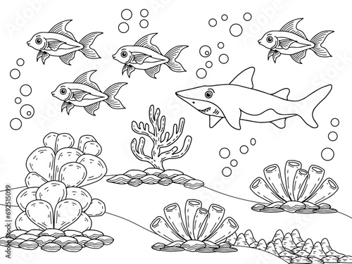 Design Vector Aqua Ocean Coloring Page for Kids