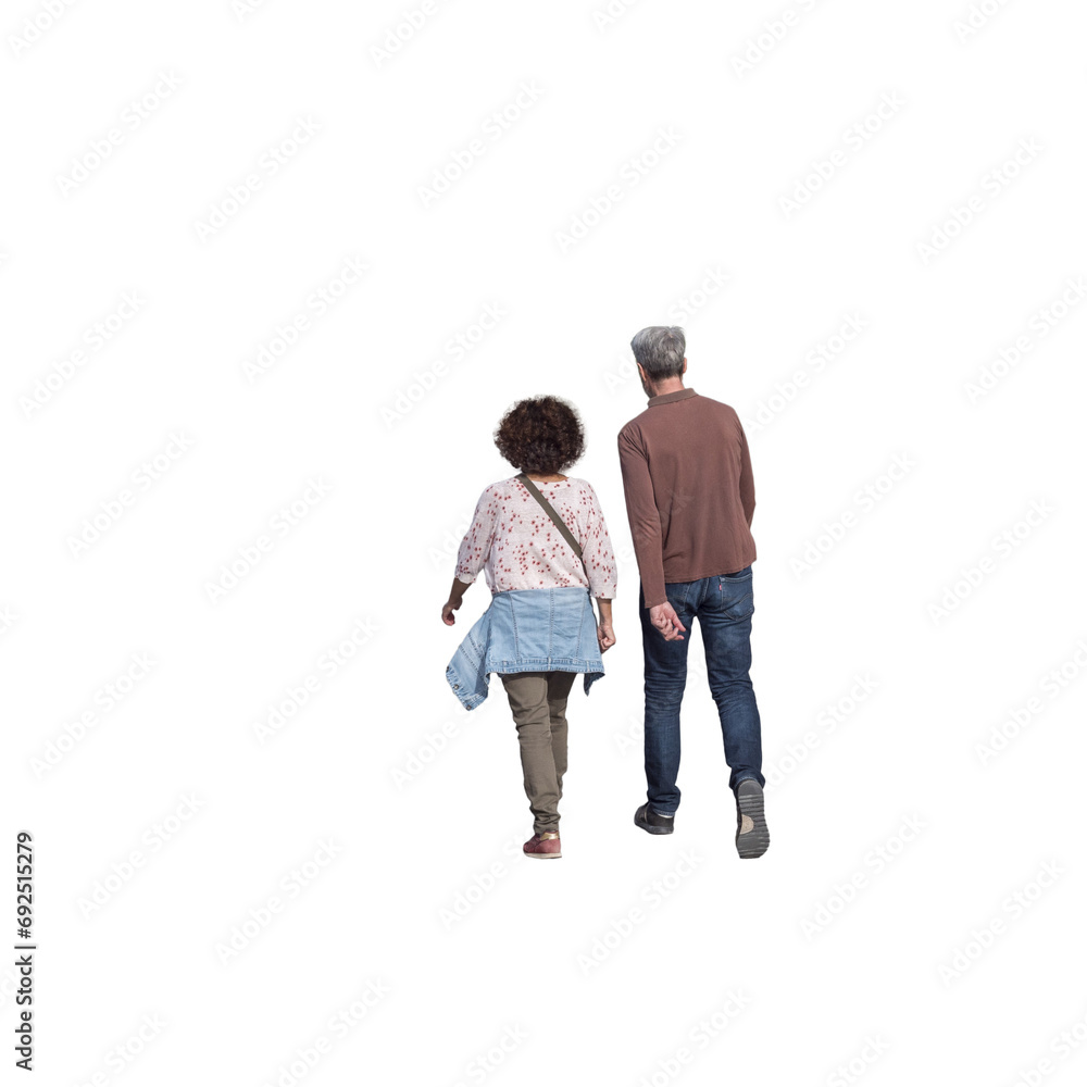 couple de promeneur qui marche activement, vu de dos, c'est l'automne, scène de complicité, arrière-plan transparent couple de promeneur qui marche activement, vu de dos, c'est l'automne, scène de complicité, arrière-plan transparent
