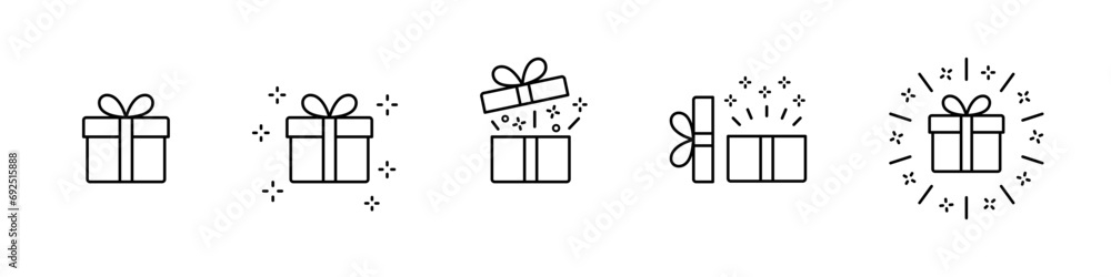 Gift box, surprise icon. Christmas present, surprise outline vector icons. Gift box, present icon set - obrazy, fototapety, plakaty 