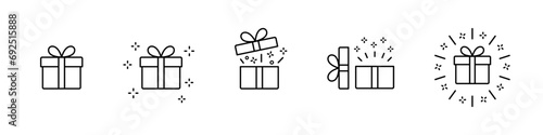 Gift box, surprise icon. Christmas present, surprise outline vector icons. Gift box, present icon set photo