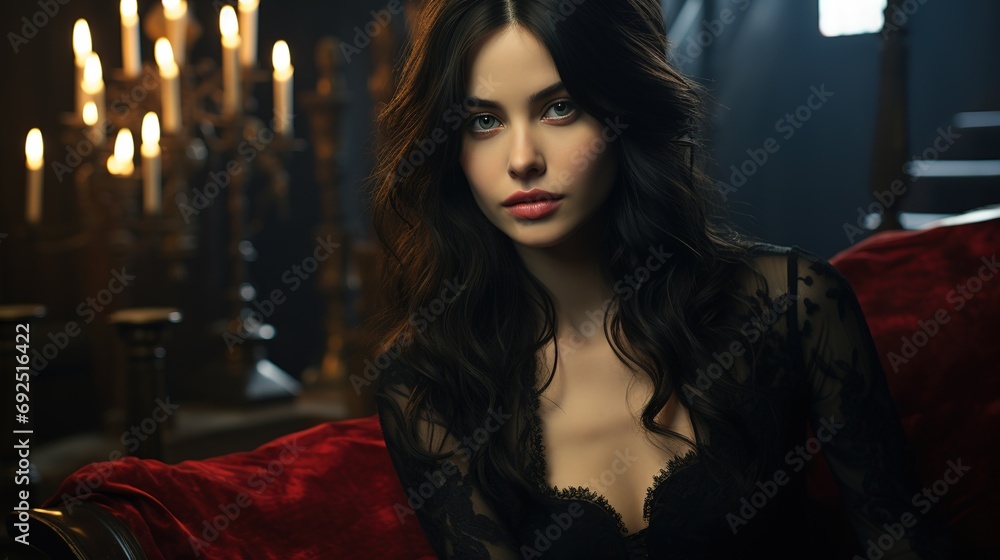 Portrait of beautiful young woman with natural face makeup. Beautiful brunette with bright cherry lipstick on her lips. Pretty girl with long black hair. Brunette with brightly colored hair Portrait of beautiful young woman with natural face makeup. Beautiful brunette with bright cherry lipstick on her lips. Pretty girl with long black hair. Brunette with brightly colored hair