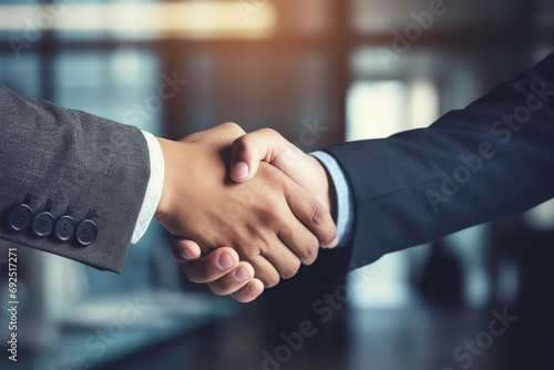 Businessmen making handshake with partner, greeting, dealing, merger and acquisition, business joint venture concept, for business, finance and investment background, teamwork and successful 