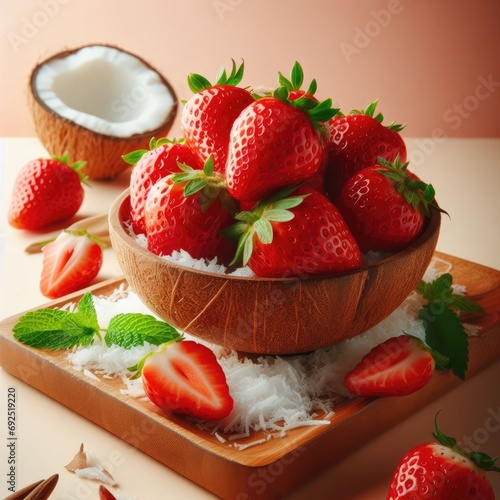 strawberries in a coconut bowl