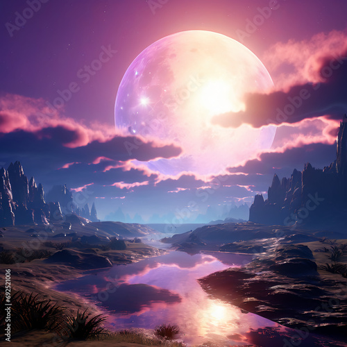 Rising blue violet moon generative ai