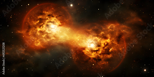 Stars of a planet and galaxy in a free space Elements of this image furnished by NASA a planet and galaxy in a free space the birth of a star seen in explosive and colorful