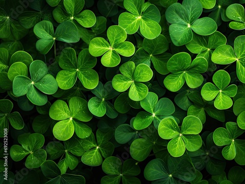 Large green clover field. Clover leaves pattern background, Natural and St. Patrick's day background