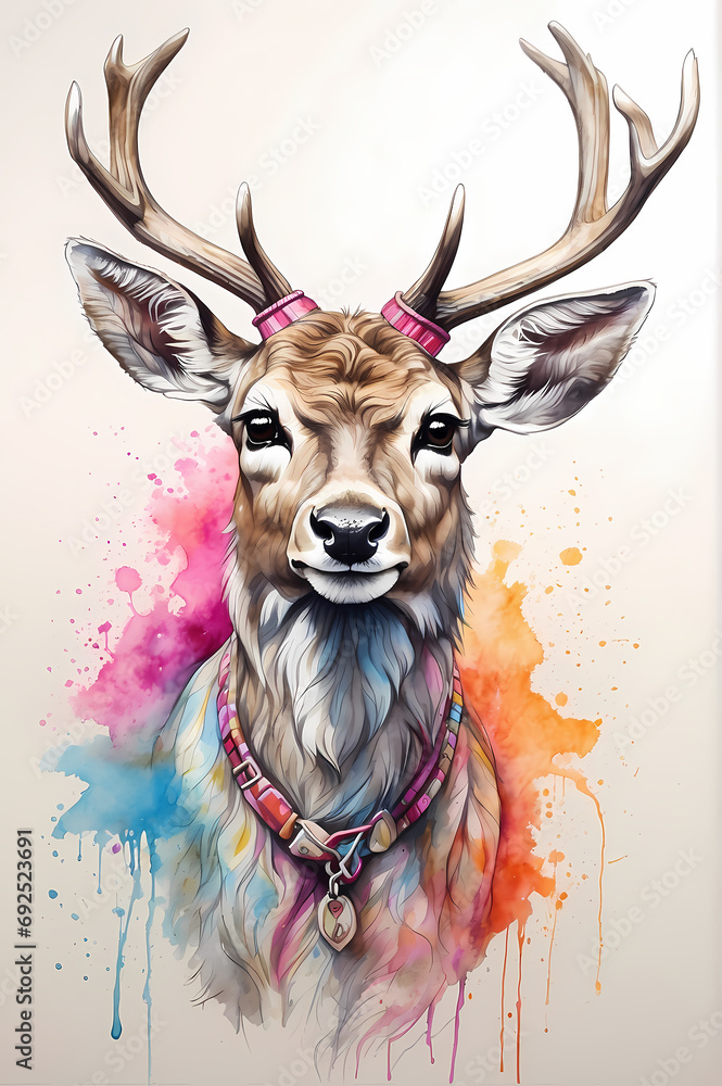 Beautiful deer. Watercolor illustration. Design for t-shirt, wallpaper, notepad, postcard, sticker
